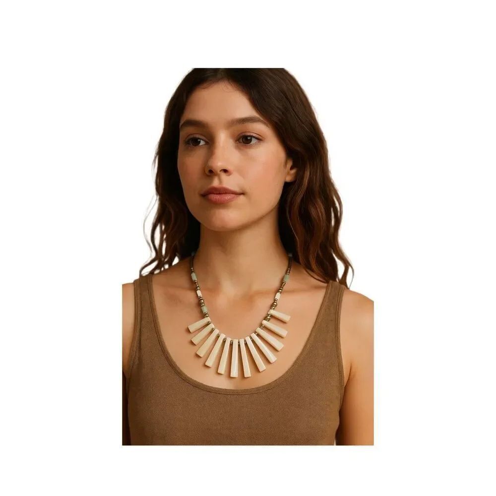 Vintage mother of pearl fringe tube beaded necklace